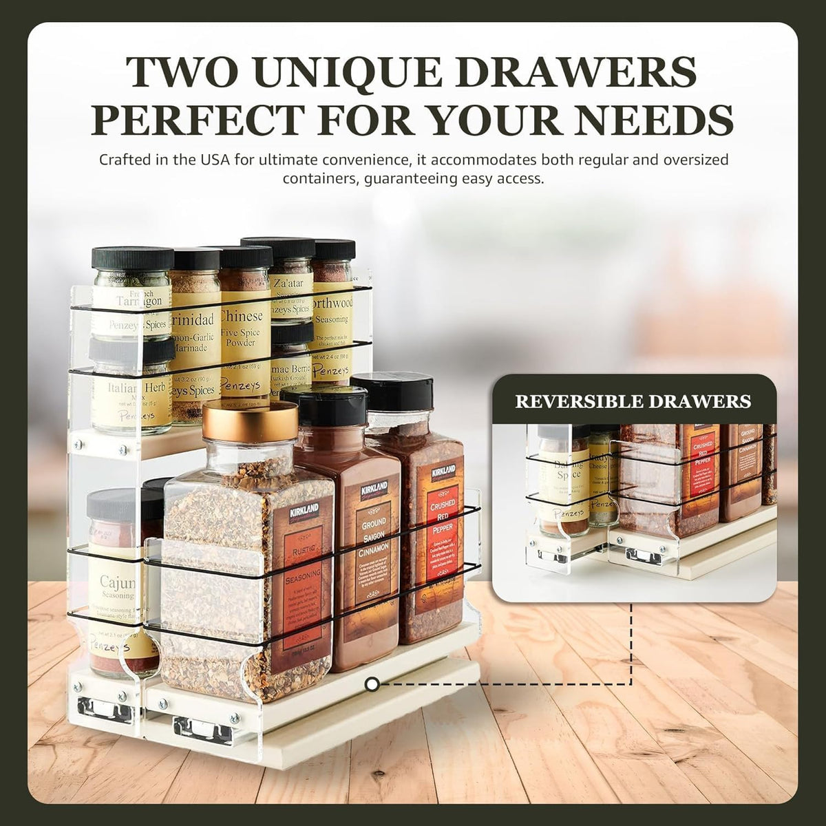 Vertical Spice Combo Spice Rack Drawer - Pull Out Pantry Organizers and Storage - Kitchen Cabinet