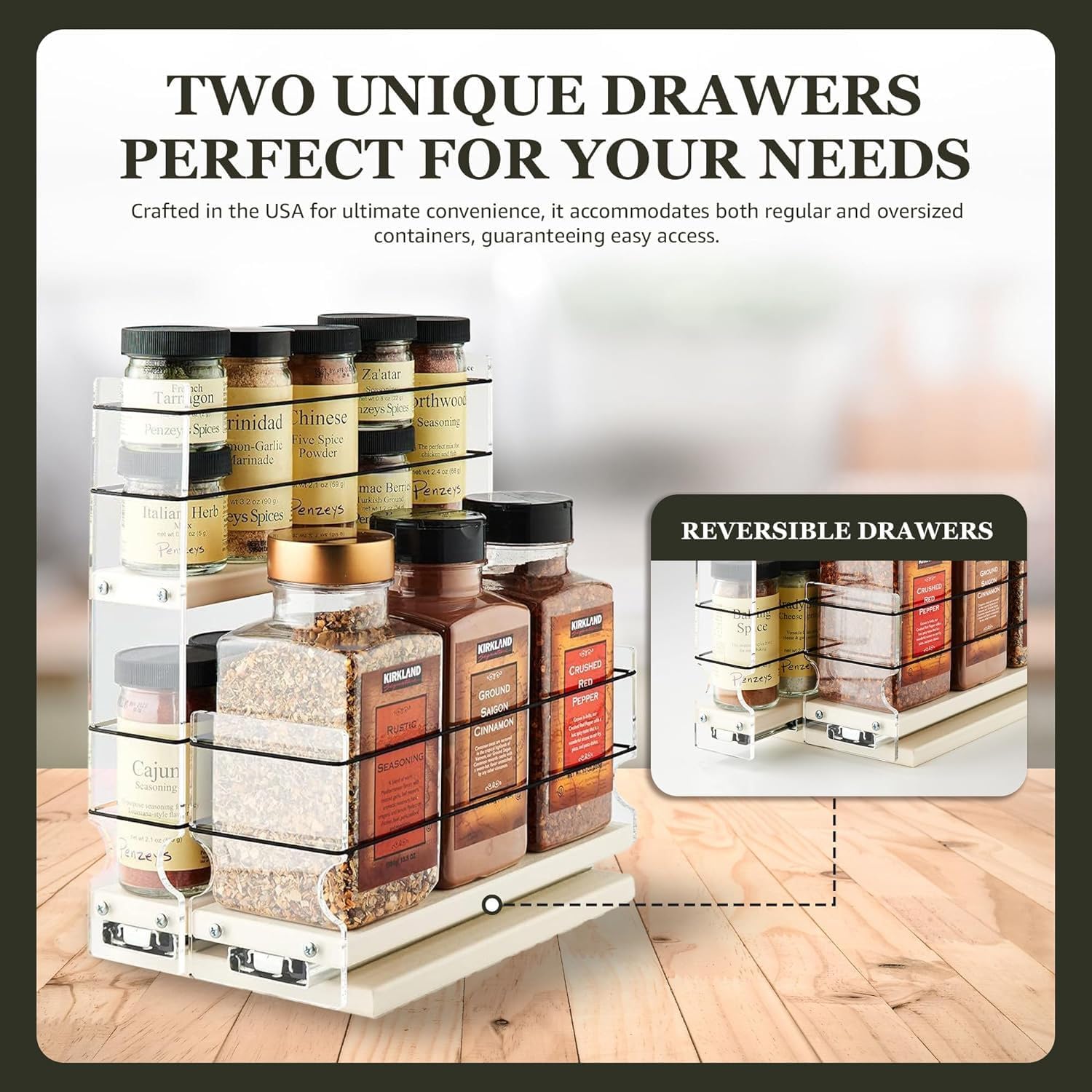 Vertical Spice Combo Spice Rack Drawer - Pull Out Pantry Organizers and Storage - Kitchen Cabinet