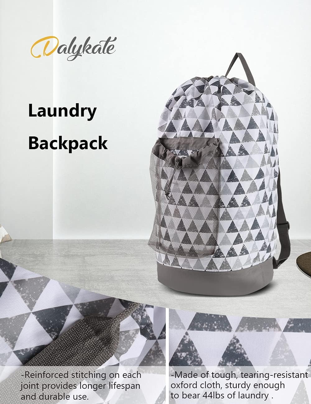 Dalykate Backpack Laundry Bag, Laundry Backpack with Shoulder Straps and Mesh Pocket Durable Nylon