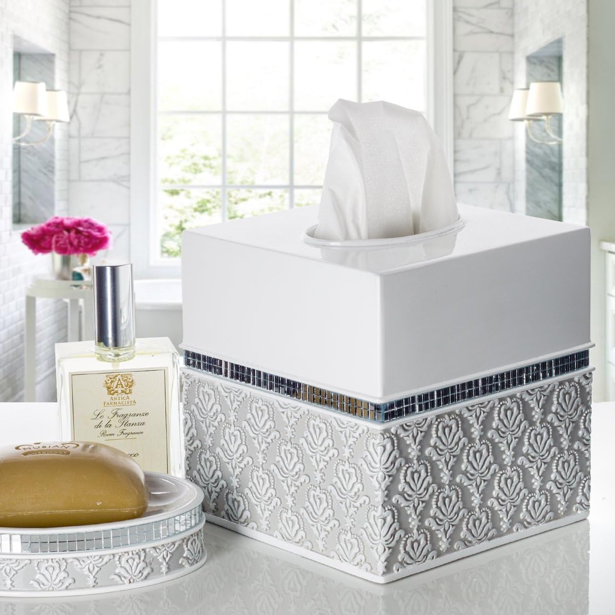 Creative Scents Mirror Damask Square Tissue Box Cover - Decorative Bathroom Tissues Paper Holder
