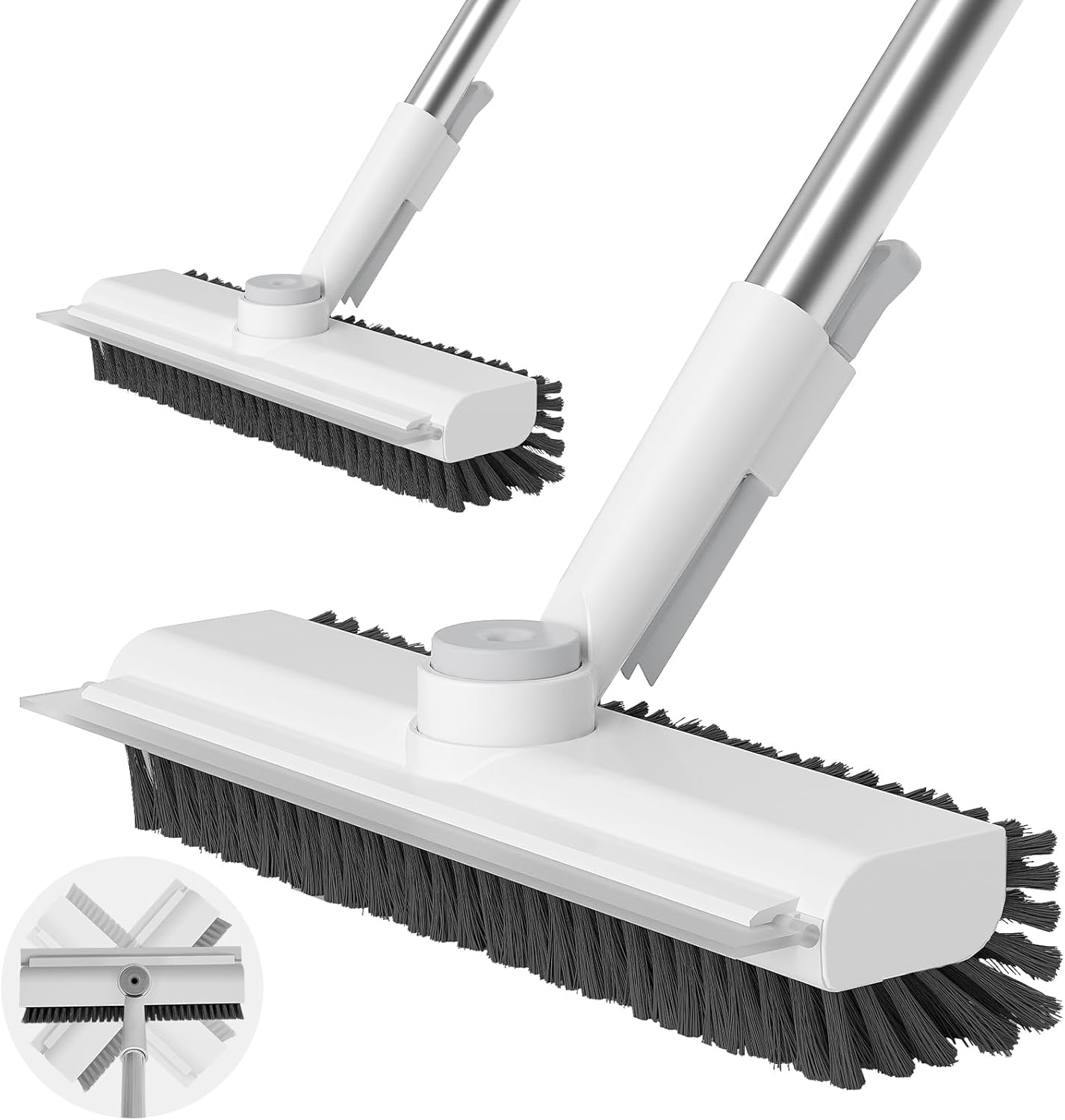 Floor Scrub Brush with Long Handle, 3 in 1 Scrape and Heavy-Duty Stiff Bristle Scrubber Brush for