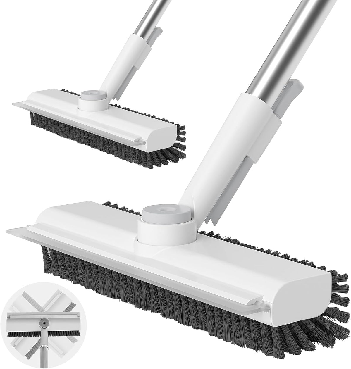 Floor Scrub Brush with Long Handle, 3 in 1 Scrape and Heavy-Duty Stiff Bristle Scrubber Brush for