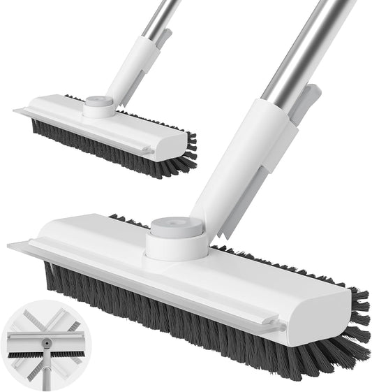 Floor Scrub Brush with Long Handle, 3 in 1 Scrape and Heavy-Duty Stiff Bristle Scrubber Brush for