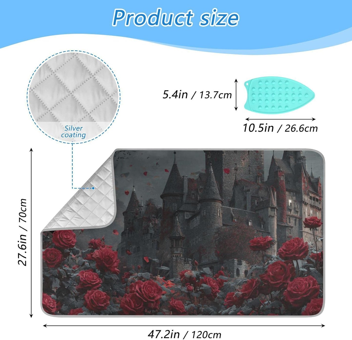 Castle Bats Rose Halloween Ironing Mat for Table top Portable Ironing Pad Blanket for Washer Dryer