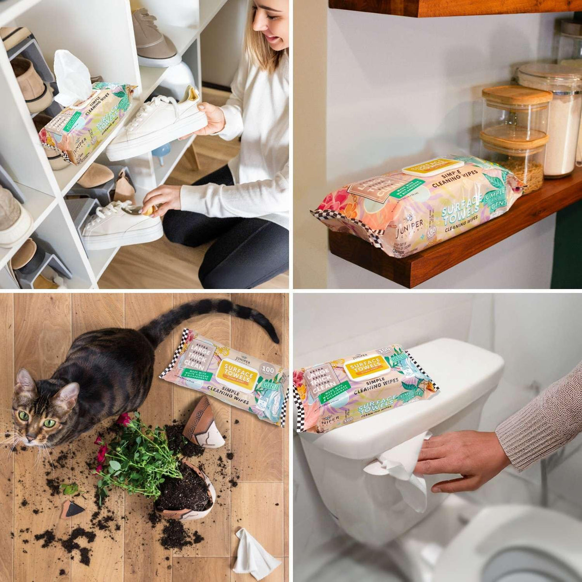 6 Packs Surface Cleaning Wipes Bleach Free, Thick & Large Dispose, All-Purpose Cleaner for