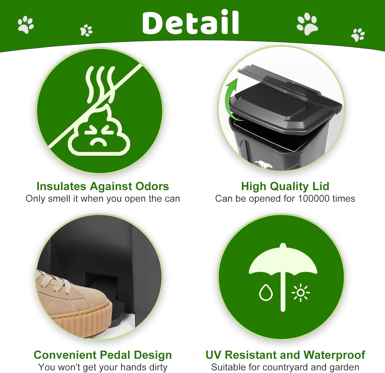 Dog Poop Trash Can Outside with Pooper Scooper and Metal Rake & Tray, 20L/5Gal Dog Waste Trash Can