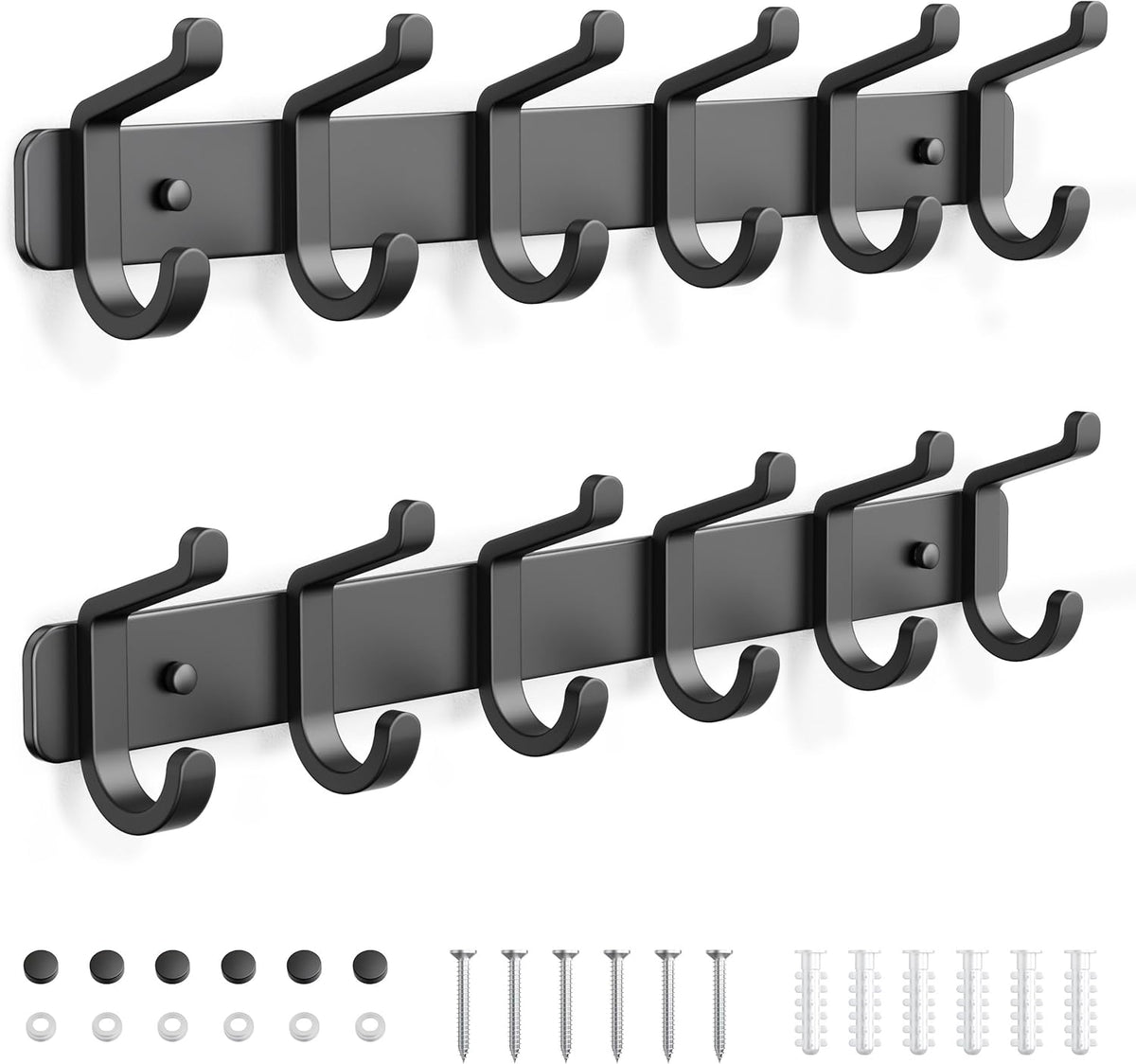 Coat Rack Wall Mounted Heavy-Duty: Metal Coat Hanger 6 Hooks for Hanging Hat, Clothes, Robe, Keys