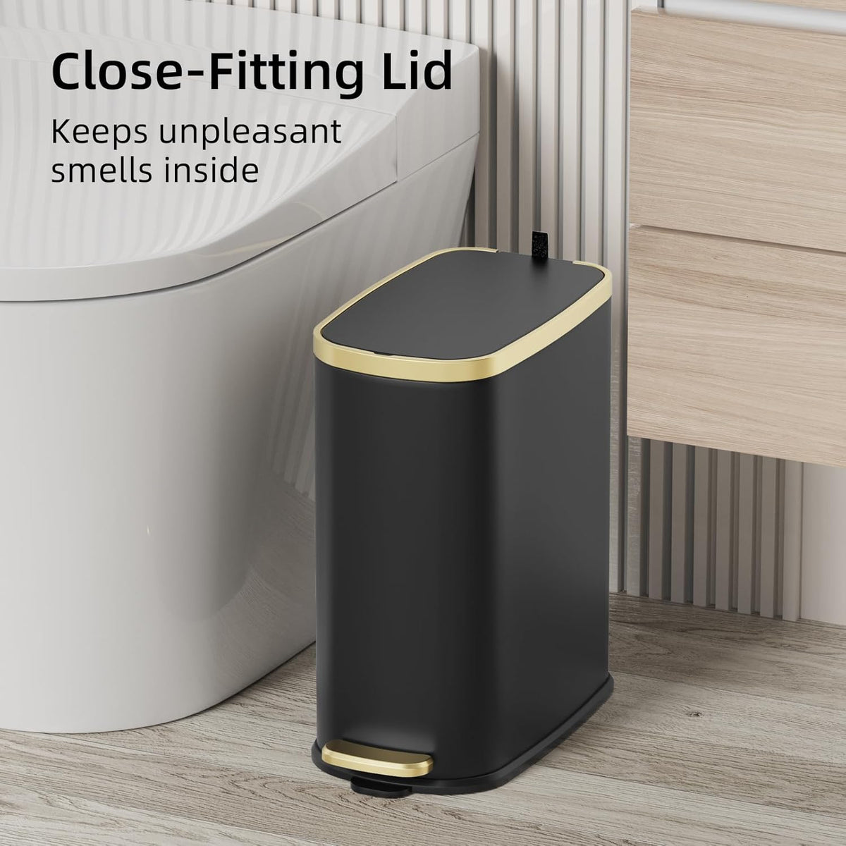 KUK Small Bathroom Trash Can with Lid Soft Close, Step Pedal, 2.4 Gal Stainless Steel Garbage Can