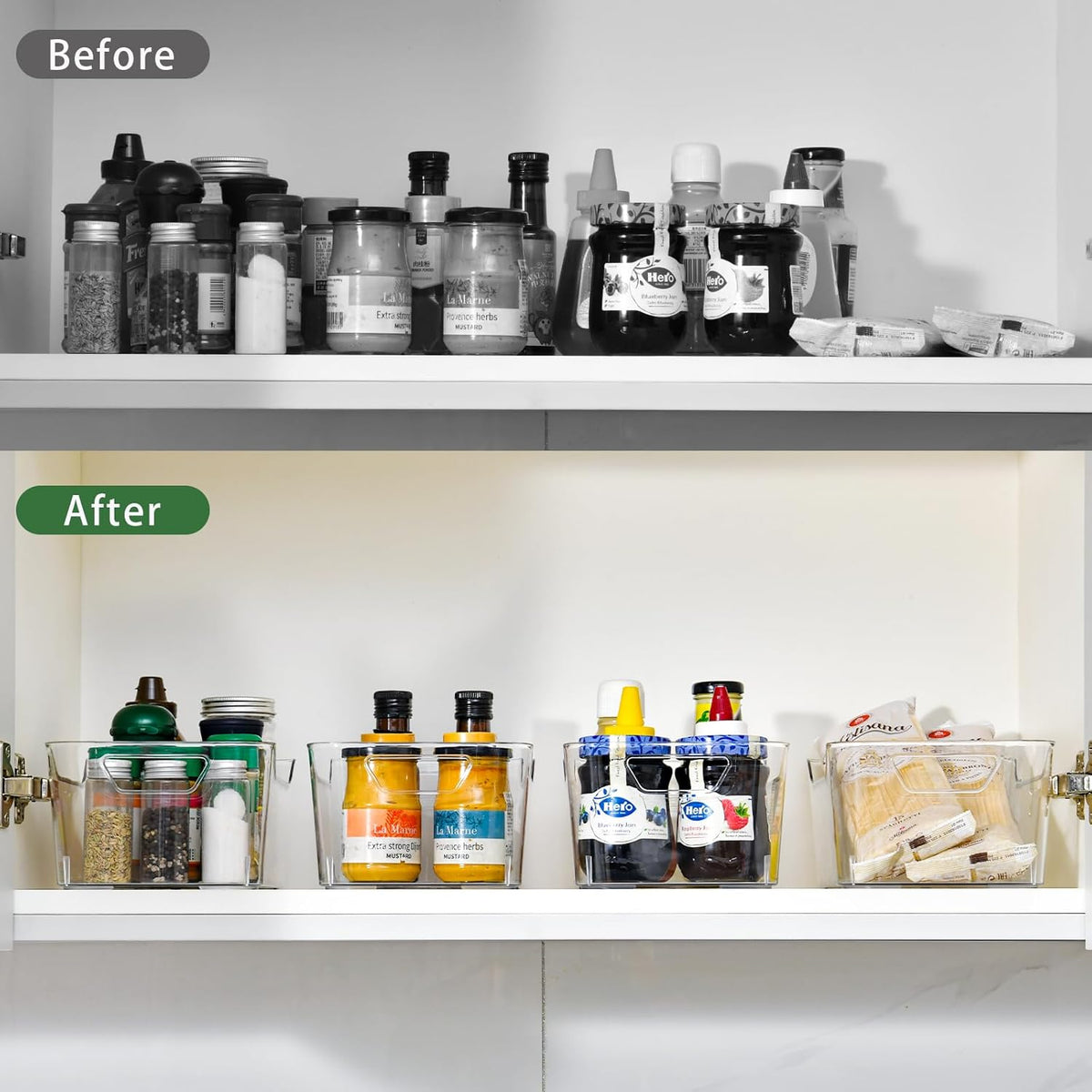 12 Pack Clear Plastic Storage Bins, Pantry Organizers and Storage, Clear Pantry Organizer Bins