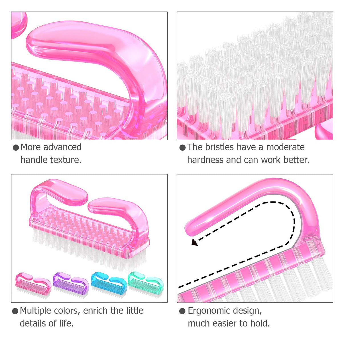 Handle Grip Nail Brush, Hand Fingernail Brush Cleaner Scrubbing Kit Pedicure for Toes and Nails Men