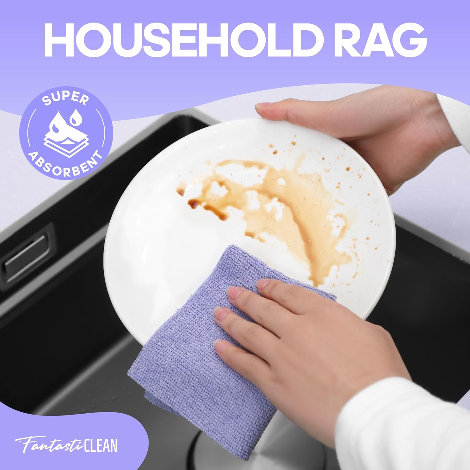 Fantasticlean Microfiber Cleaning Cloth Roll -60 Pack, Tear Away Paperless Towels, 8" x 8"