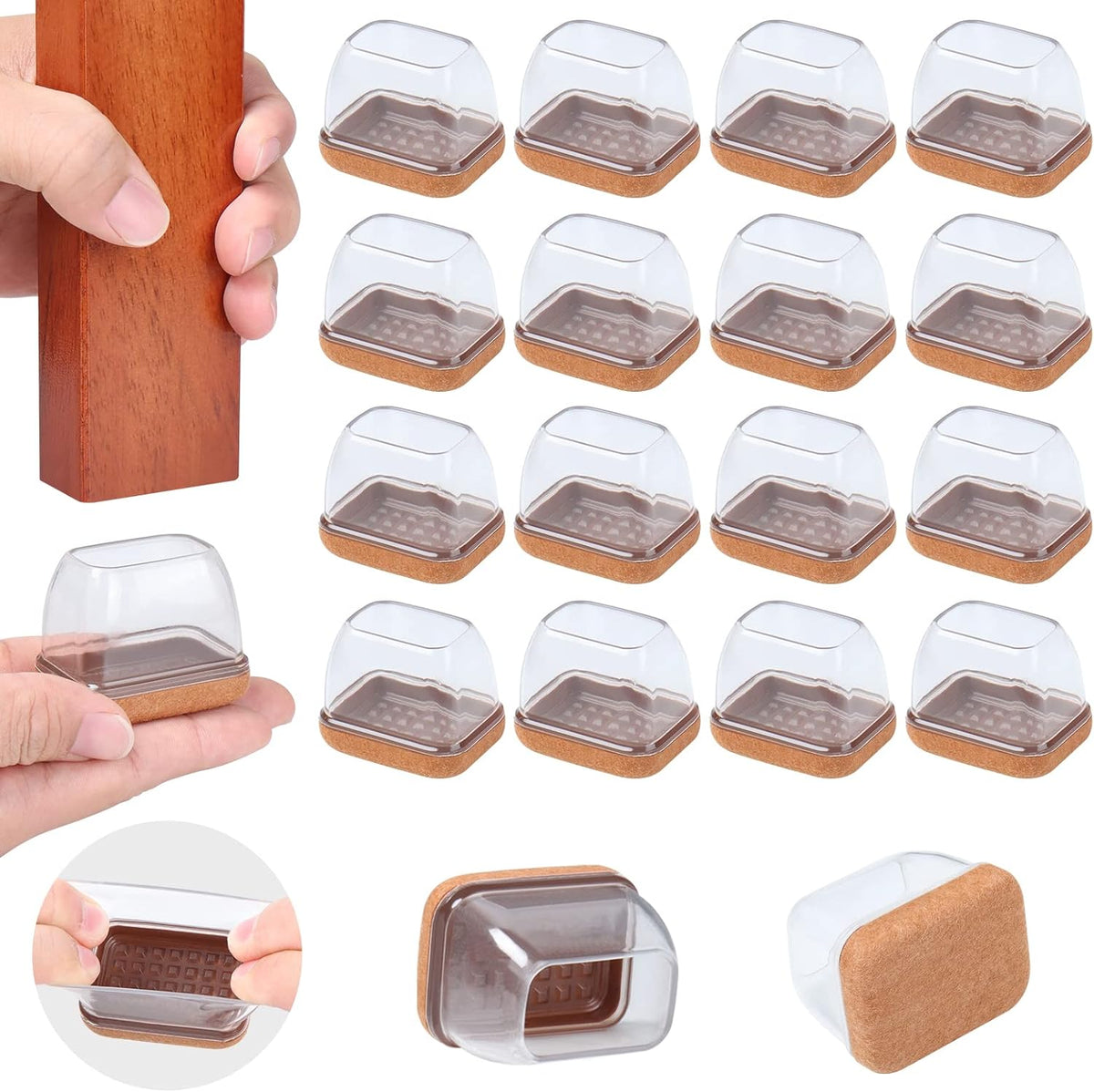 Ezprotekt 24 Pcs Rectangle Clear Silicone Chair Leg Floor Protectors Caps, Rectangle Felt Furniture
