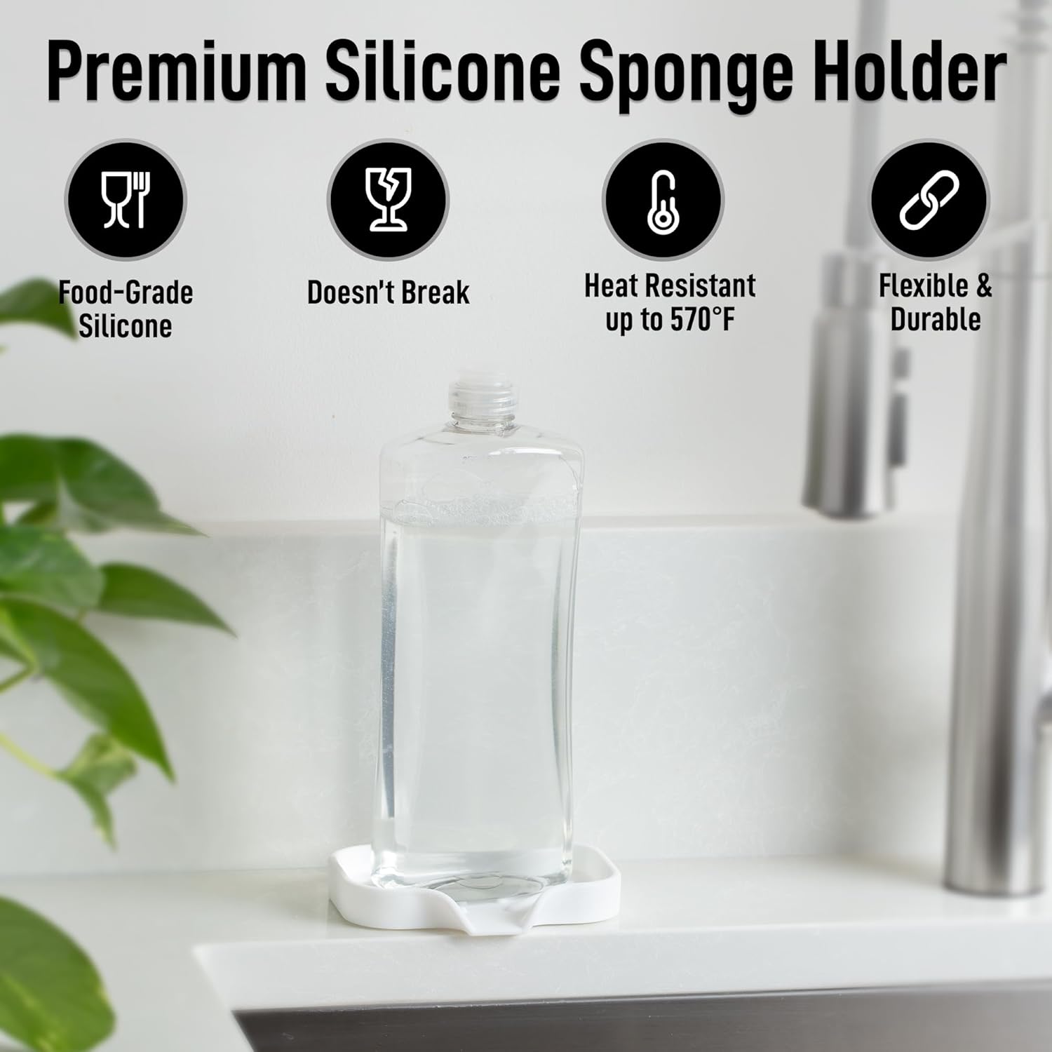 Zulay Kitchen Small Silicone Sponge Holder (4.9x3.3”) – Space-Saving Sink Organizer Tray for