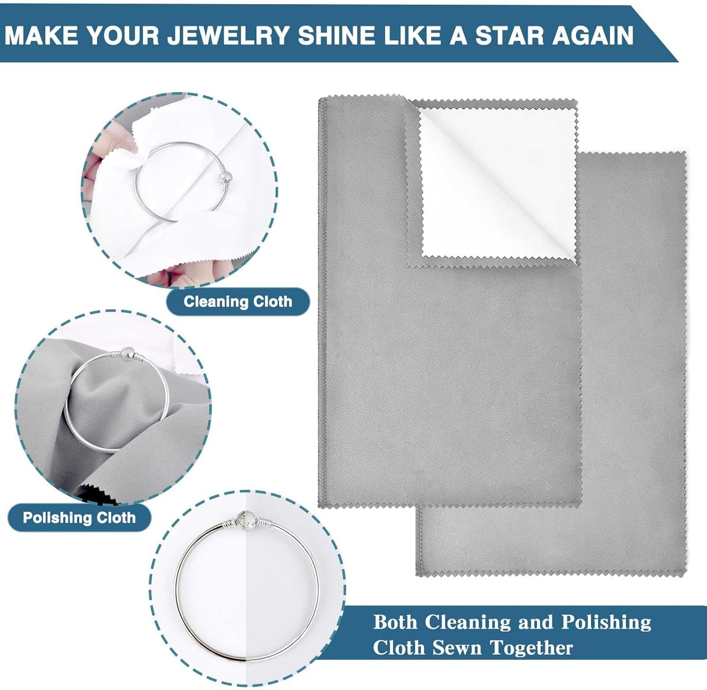 SEVENWELL Silver Polishing Cloth, Jewelry Cleaner Cloth for Sterling Silver Jewelry, Gold