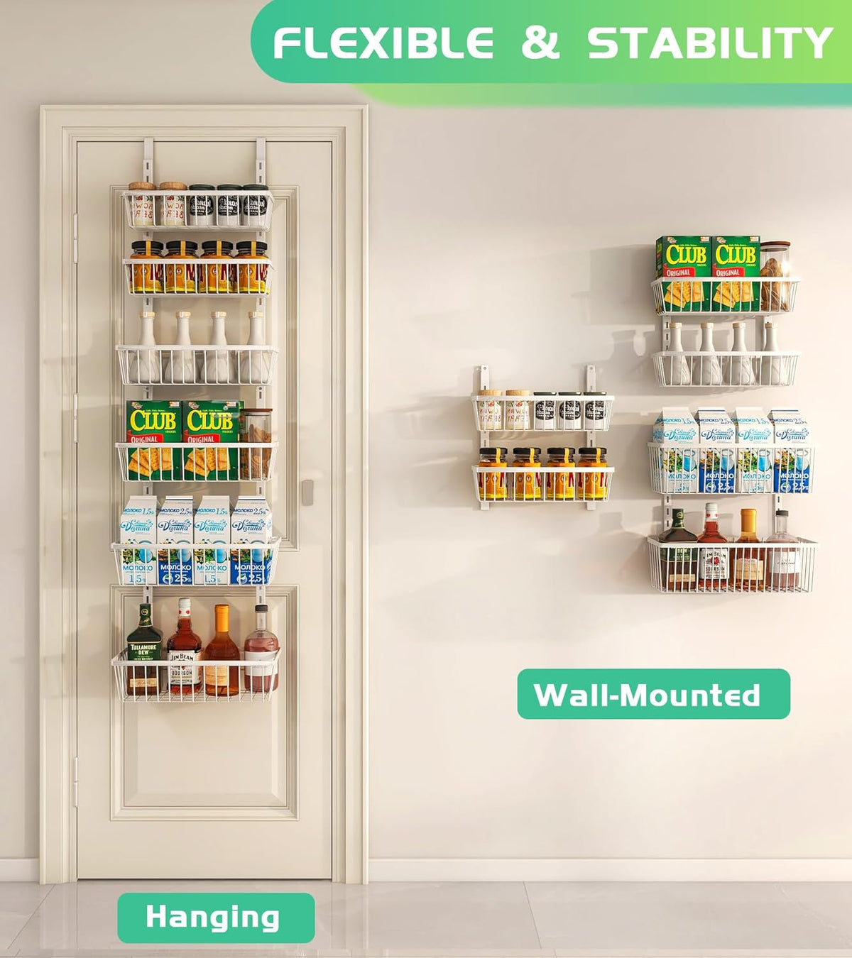 12 Inch Wide Narrow Over The Door Pantry Organizer, Pantry Organization and Storage, 6-Tier Metal