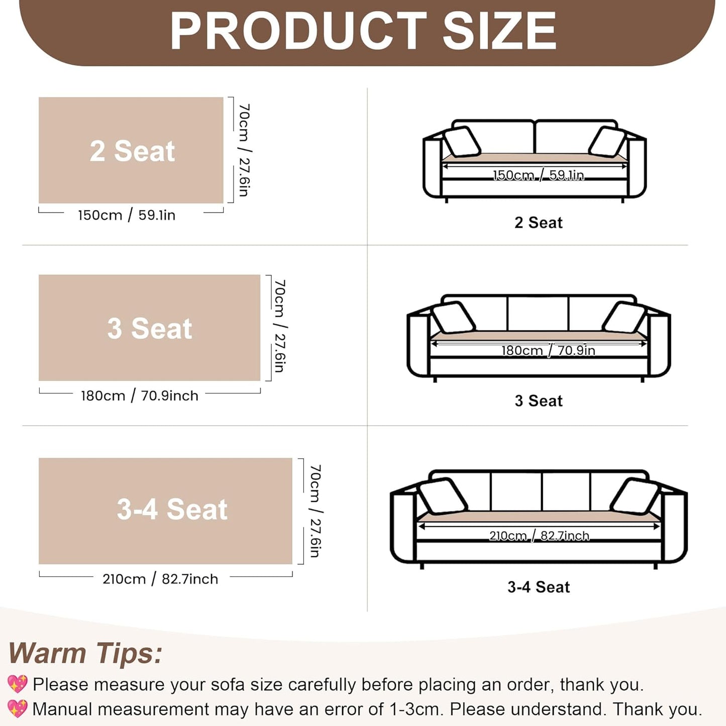 OTOB Sofa Covers for 3 Cushion Couch Washable, All Seasons Fuzzy Non Slip Kids & Pet Friendly Dog