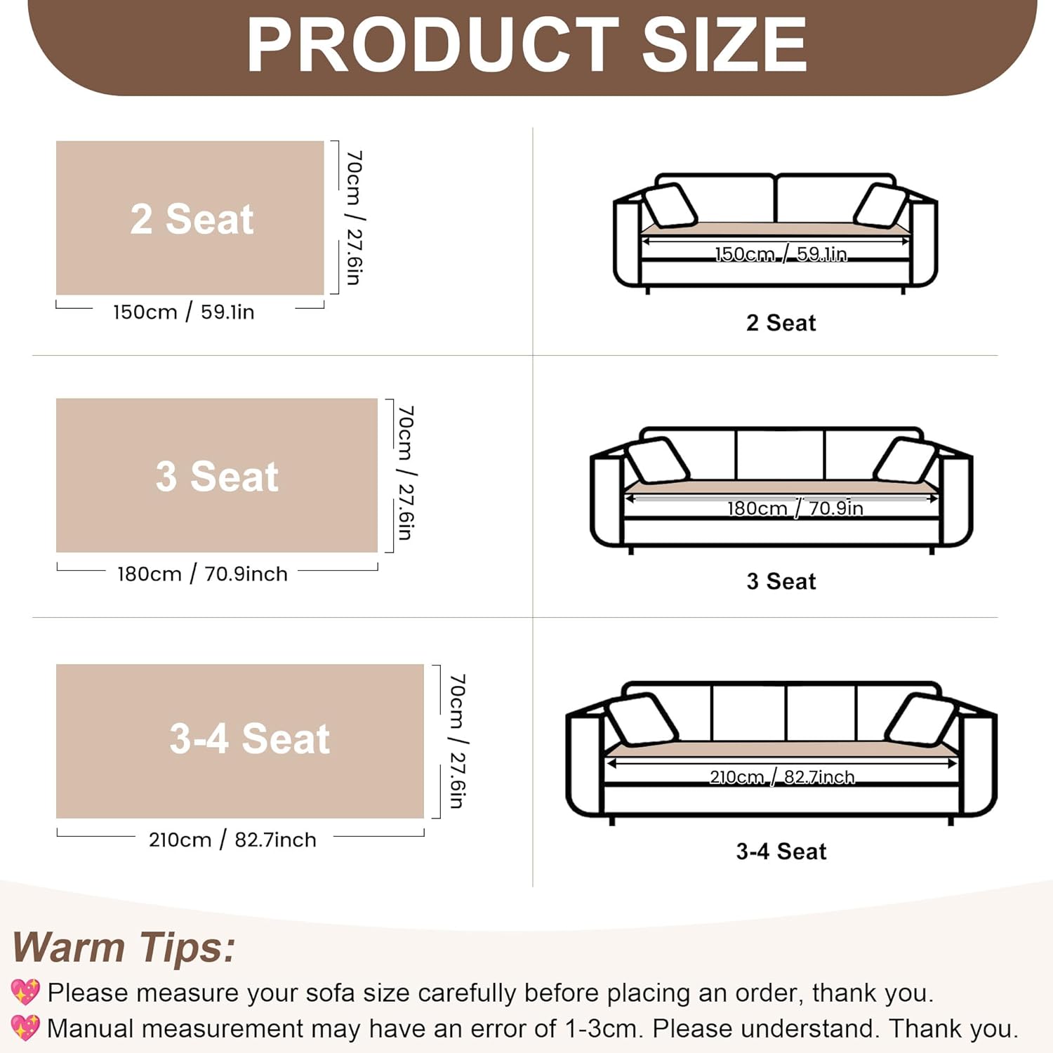 OTOB Sofa Covers for 3 Cushion Couch Washable, All Seasons Fuzzy Non Slip Kids & Pet Friendly Dog