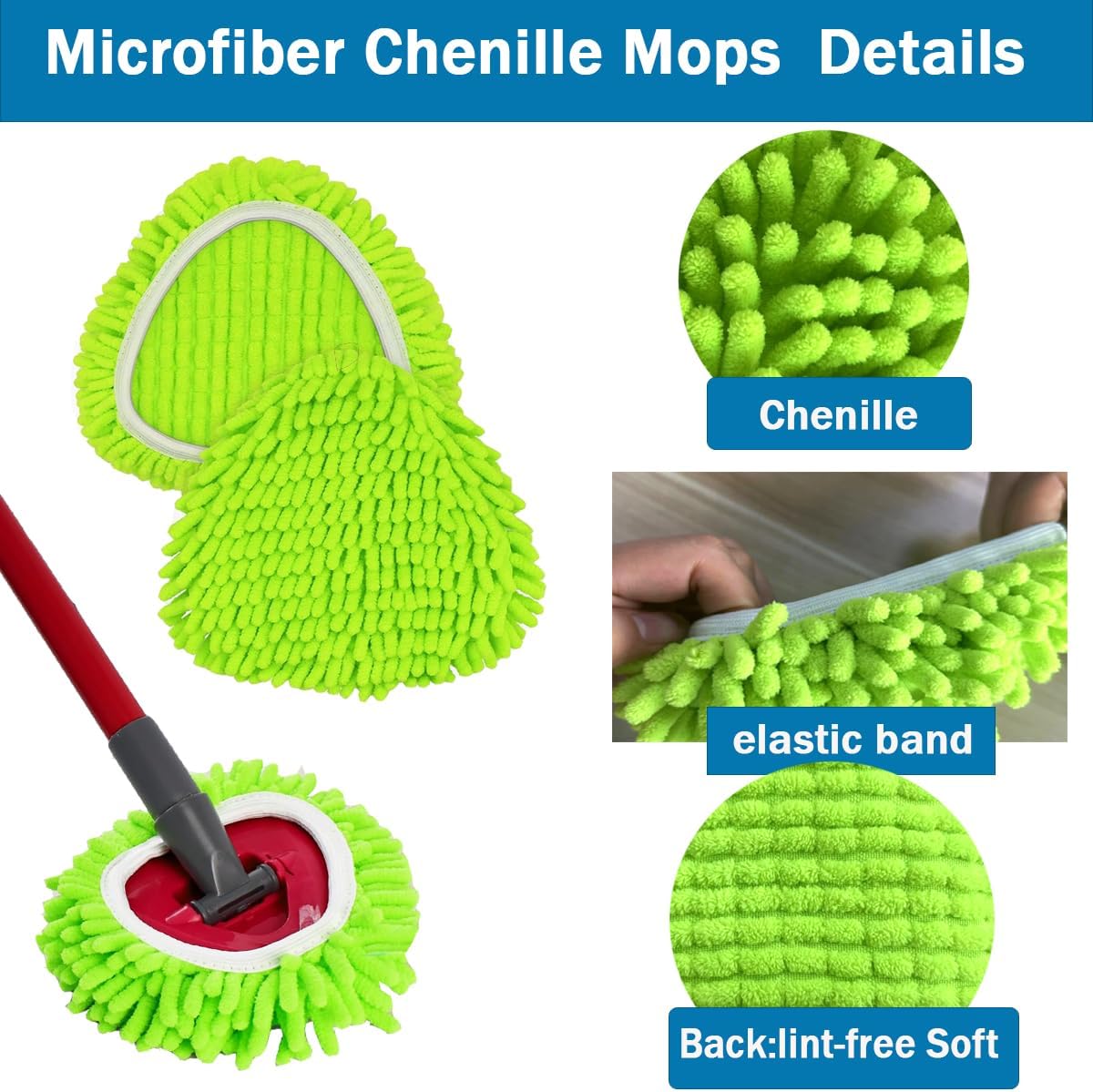 Mop Heads Replacements Compatible with Ocedar RinseClean 2-Tank System 3 Pack Spin Mops Refill