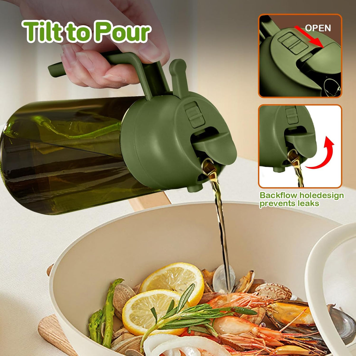 YARRAMATE 2Pcs 16oz/470ml Dark Green Oil Sprayer for Cooking with Stickers, Food-grade Premium 2 in