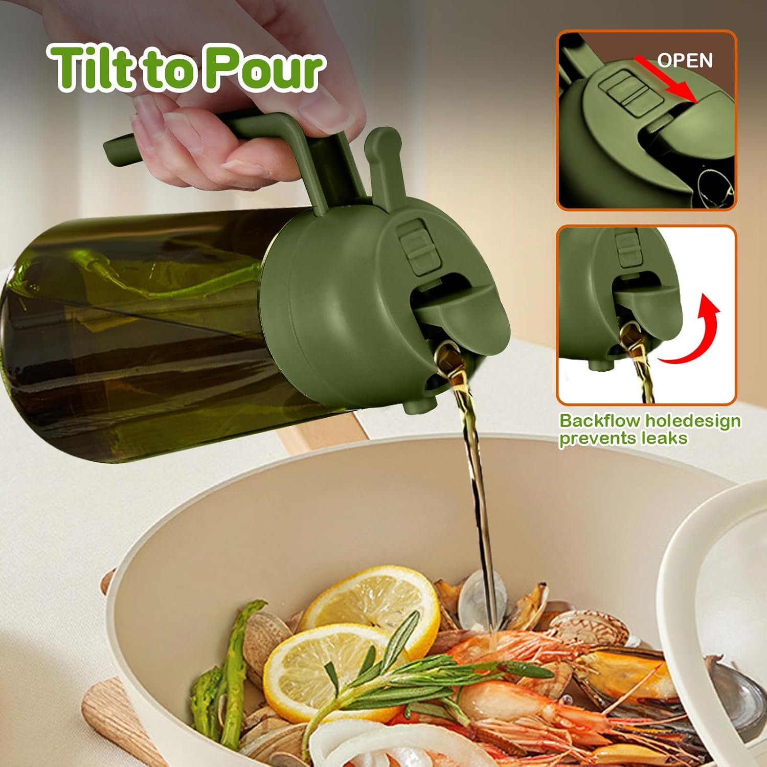 YARRAMATE 2Pcs 16oz/470ml Dark Green Oil Sprayer for Cooking with Stickers, Food-grade Premium 2 in
