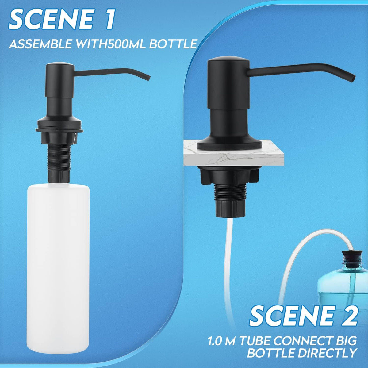 CREA Dish Soap Dispenser for Kitchen Sink,Built in Countertop Kitchen Soap Dispenser Set w./ 39"
