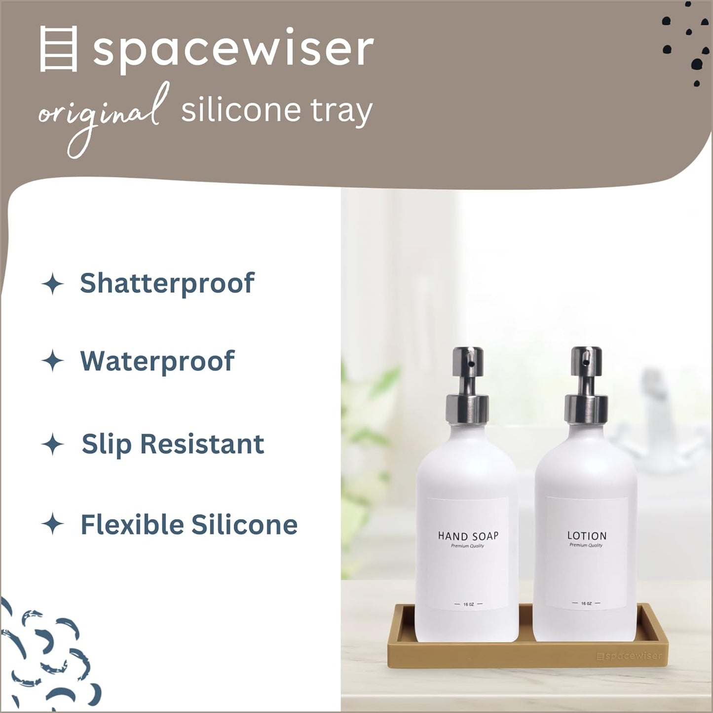 Countertop and Vanity Tray – Small 7.7" Silicone Soap Dispenser Trays, Flexible Bathroom Trays