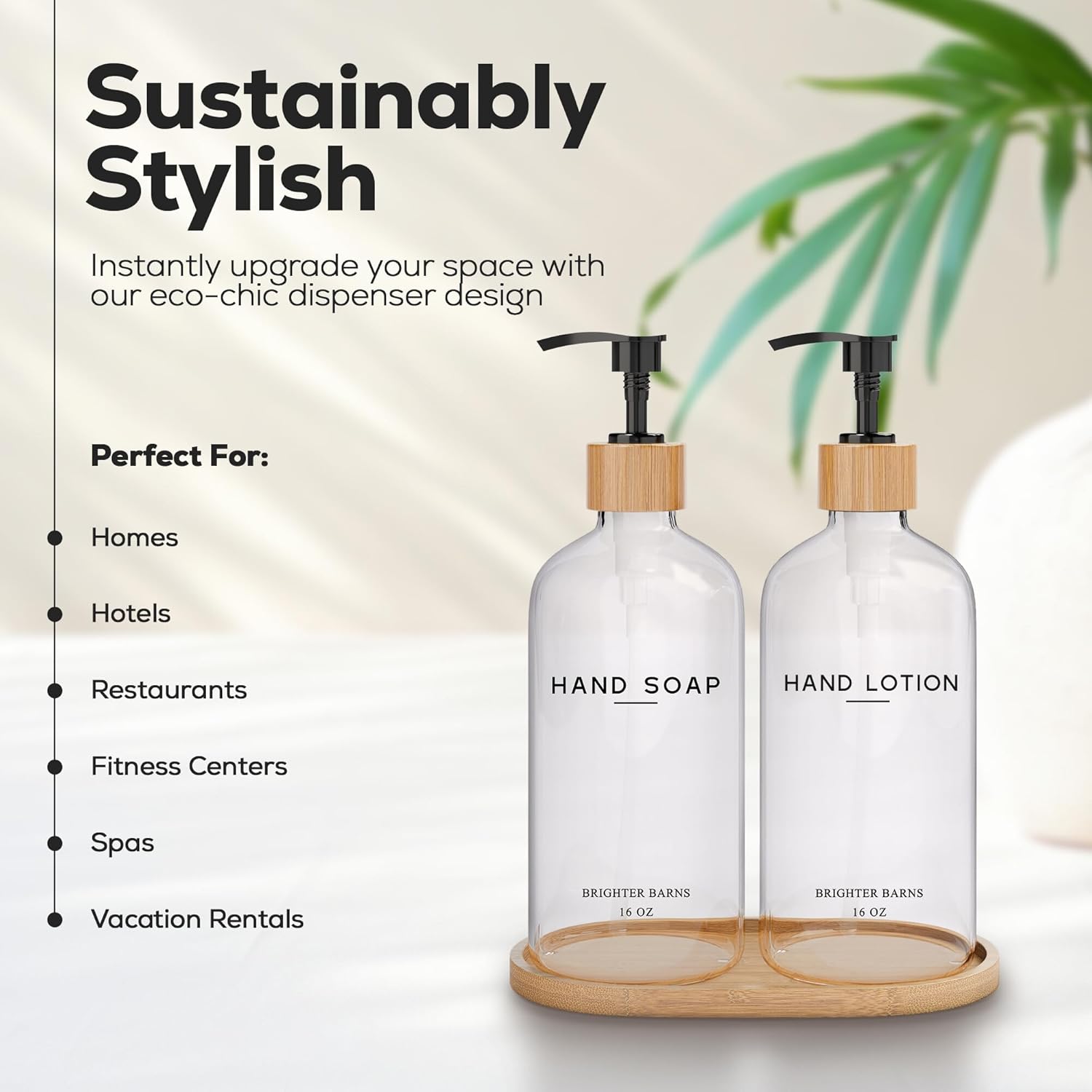 Clear Glass Soap and Lotion Dispenser Set with Tray by Brighter Barns - Hand Soap Dispenser