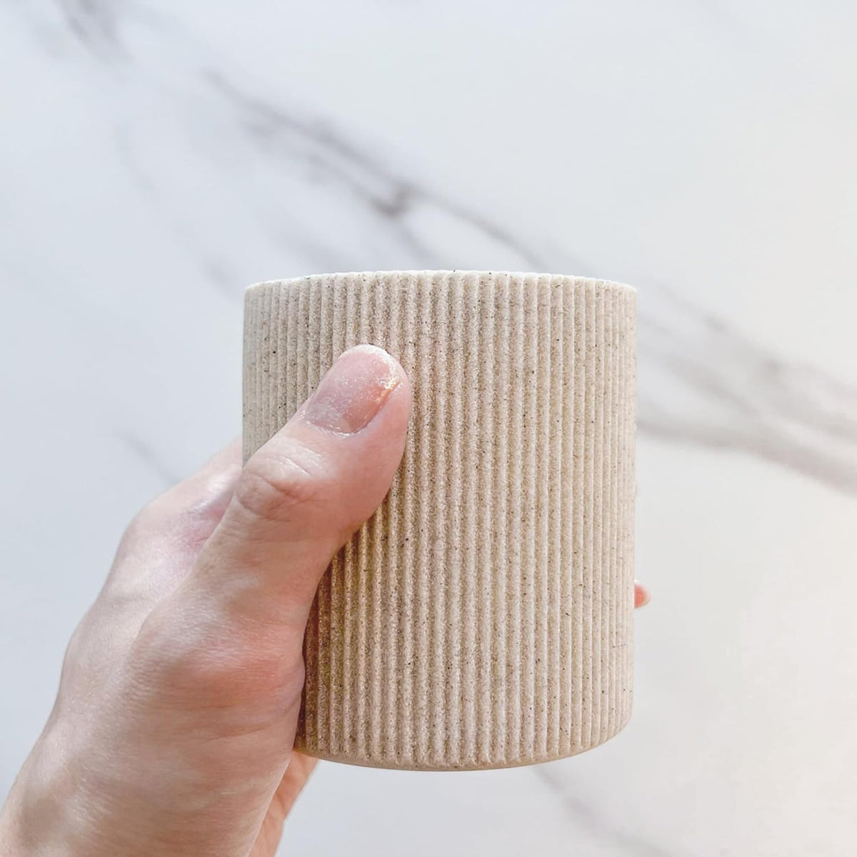 Small Sand Beige Toothbrush Holder for Bathroom Countertop, Modern Boho Farmhouse Style