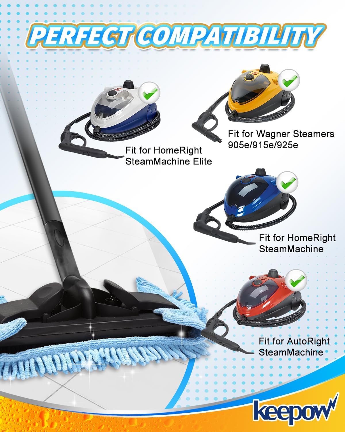 KEEPOW Microfiber Steam Mop Pad Compatible with Wagner Steamer 905e, 915e and 925e Microfiber Pads
