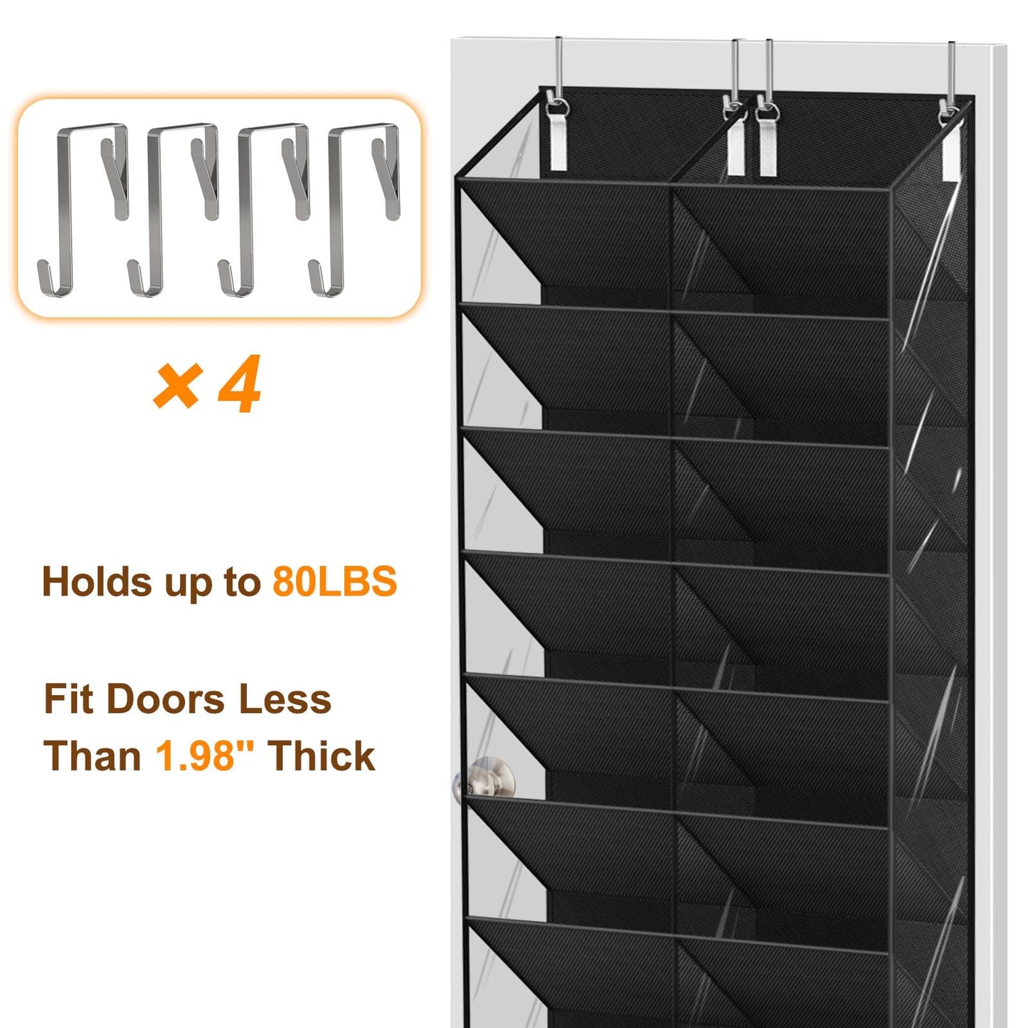 UVIAHOMI 20-30 Pairs Over the Door Shoe Organizer, Clear Pockets Hanging Shoe Storage for Closet