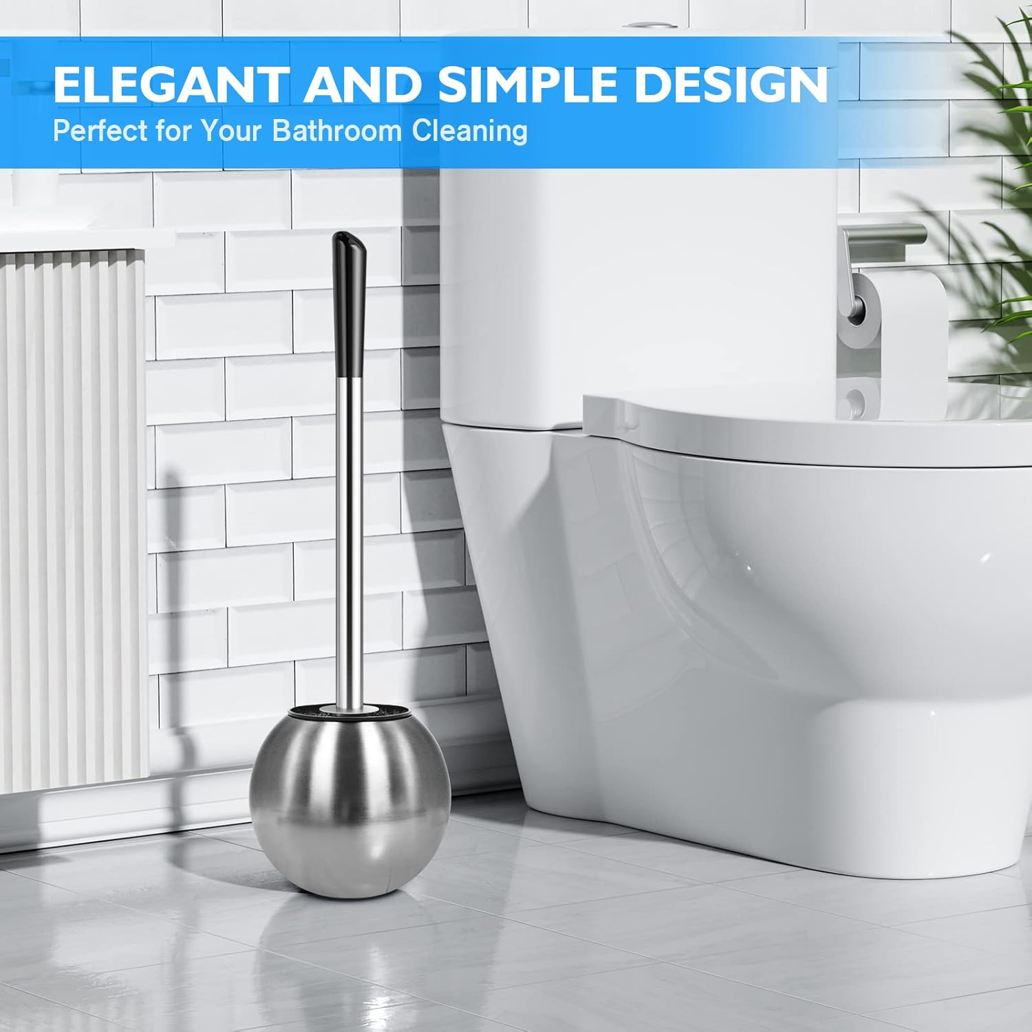 Toilet Brush and Holder 2 Pack, 304 Stainless Steel Toilet Brush with Extended and Durable