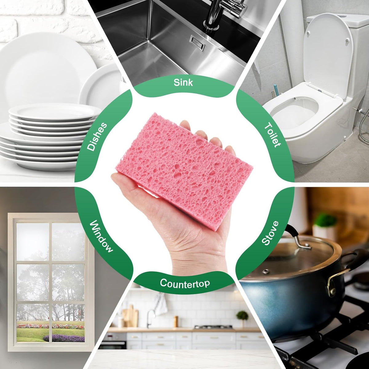 6-Pack Kitchen Sponges, Condense Eco Cellulose Non-Scratch Scrub Heavy Sponge for