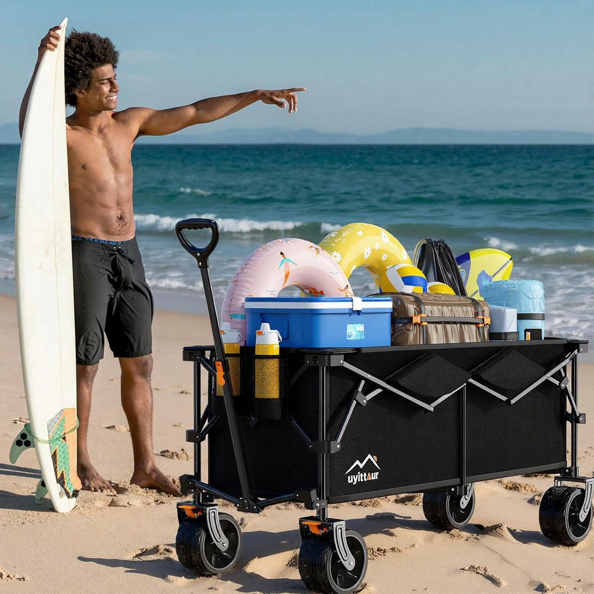 300L Extra Large Collapsible Foldable Wagon, 440lbs Load Capacity 48''L Extended Heavy Duty Folding