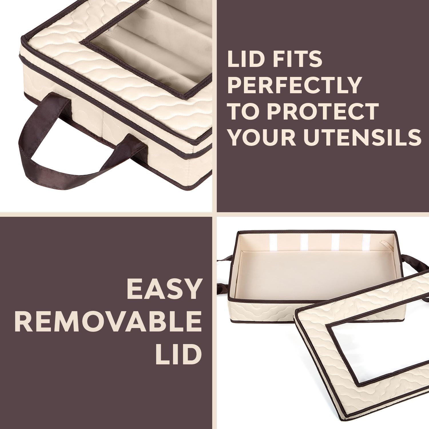 Flatware Storage Case - Durable 5 Compartment Silverware Storage Container Box with Removable Lid