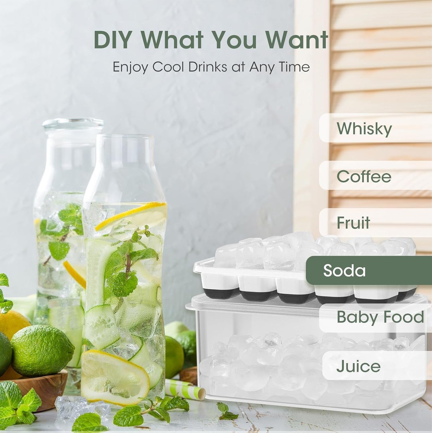 DOQAUS Ice Cube Tray with Lid and Bin, 4 Pack Silicone Plastic Ice Cubes Trays for Freezer with
