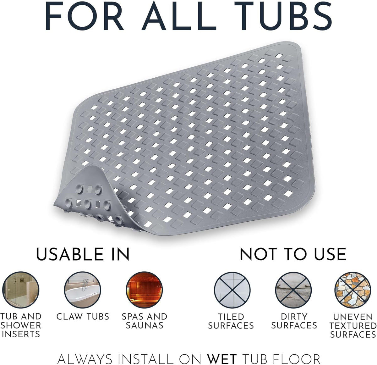 Homerella Anti Slip Shower Mat | Anti Mold Non Slip Bathtub Mat for Inside Shower | Square Floor