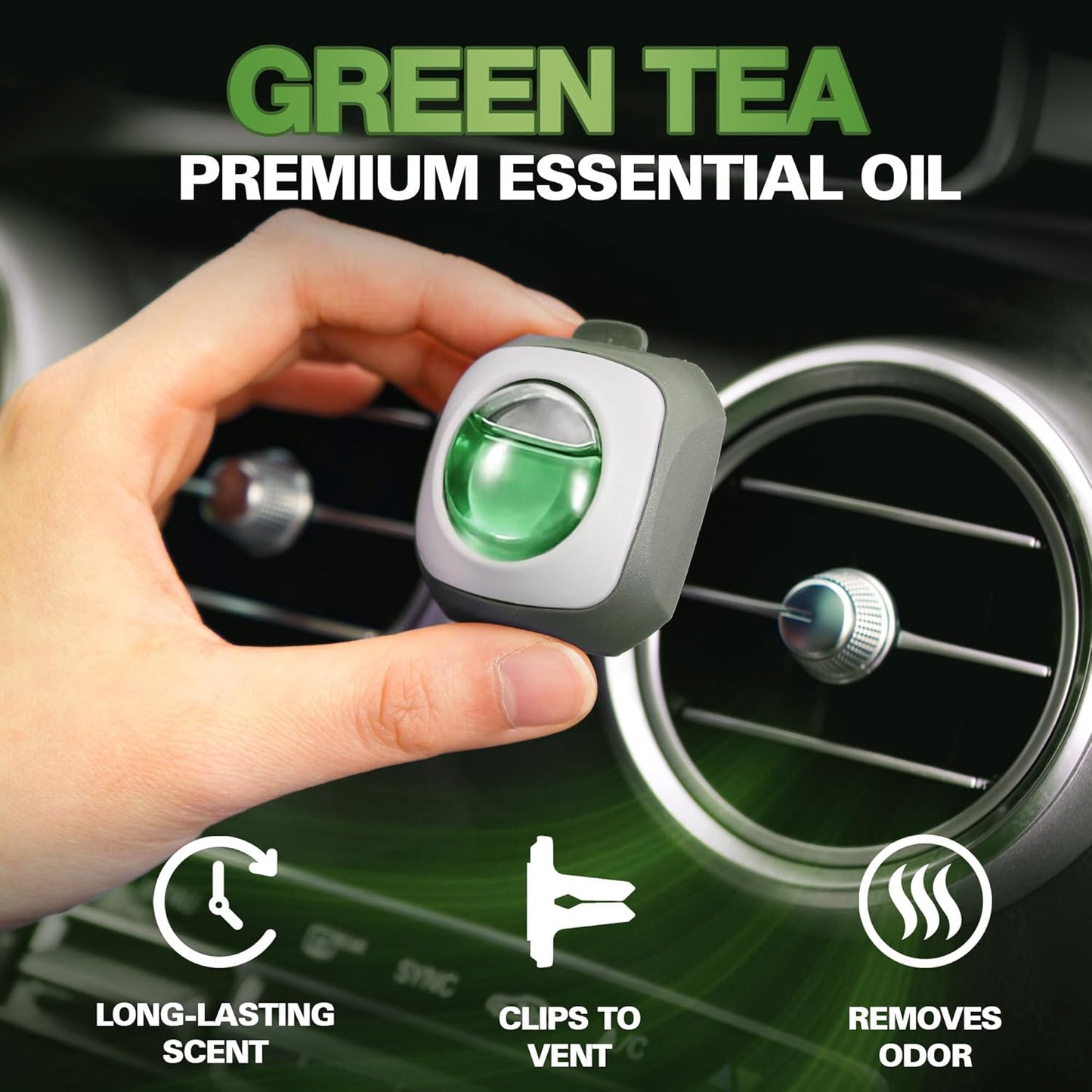 Air Jungles Green Tea Scent Car Air Freshener Clip, 6 Vent Clips, 4ml Each, Long Lasting Air