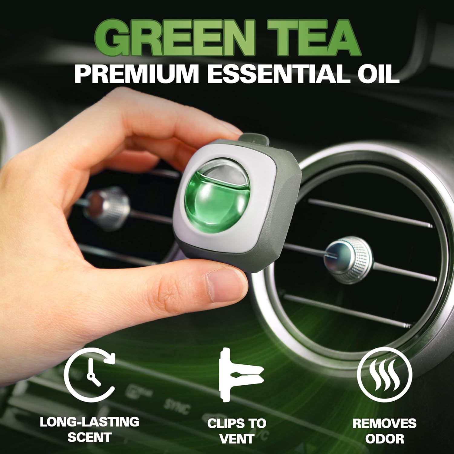 Air Jungles Green Tea Scent Car Air Freshener Clip, 6 Vent Clips, 4ml Each, Long Lasting Air