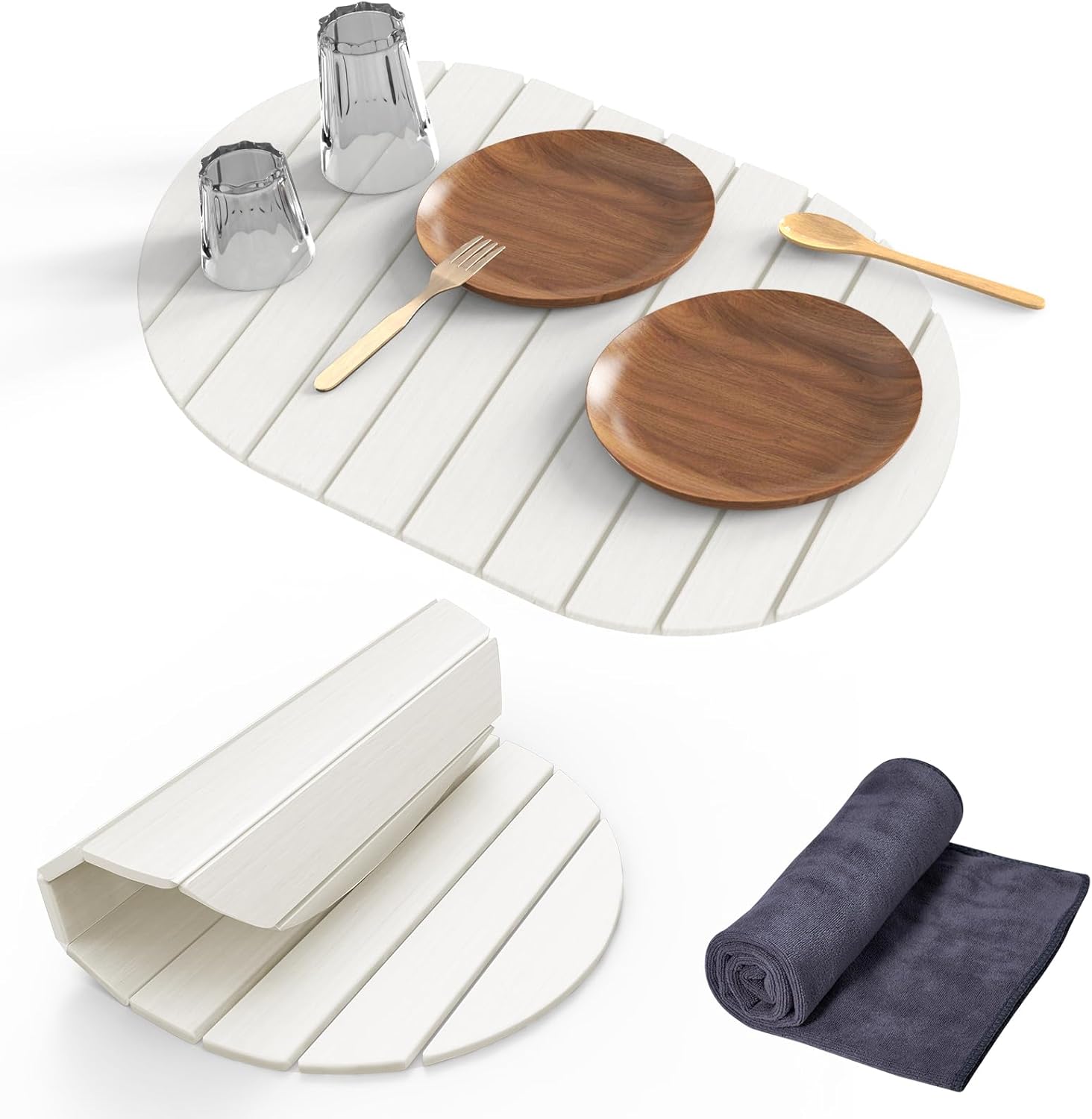 Stone Dish Drying Mat for Kitchen Counter,24"(L)×16"(W) Collapsible Fast-Drying Diatomaceous Earth