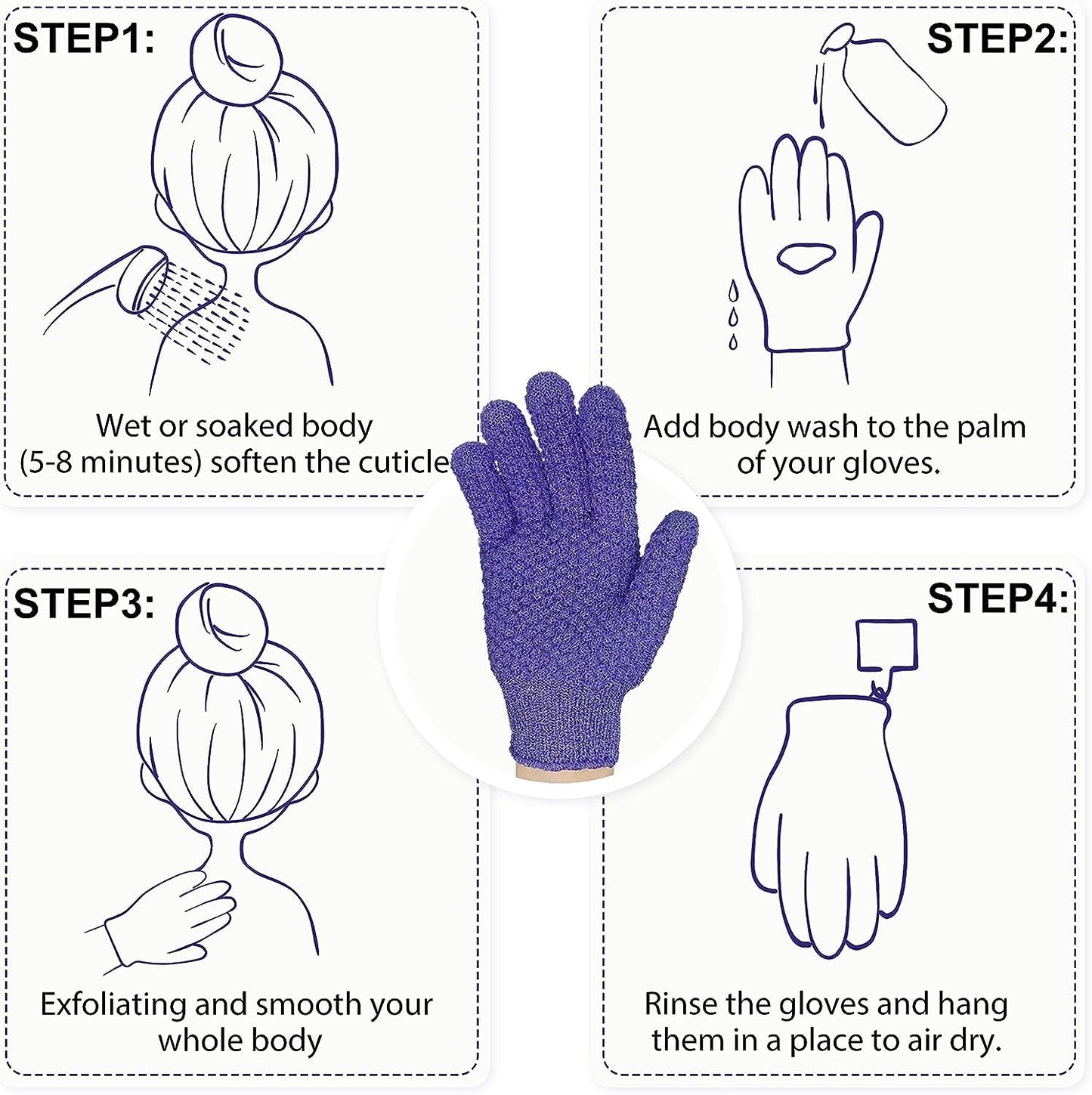 Evridwear Exfoliating Gloves for Shower, 100% Nylon Thick Soft Medium Heavy Bathing Gloves Dead