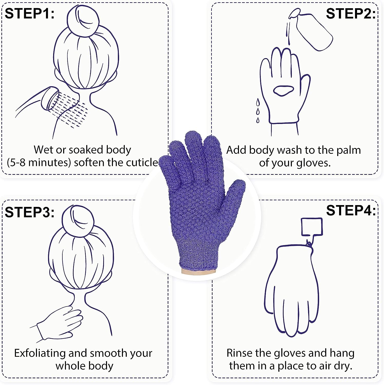 Evridwear Exfoliating Gloves for Shower, 100% Nylon Thick Soft Medium Heavy Bathing Gloves Dead