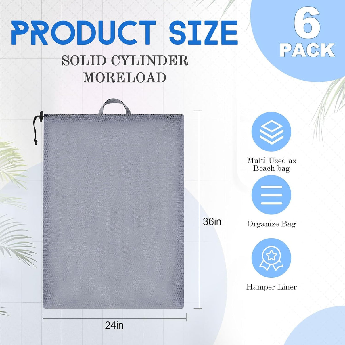 6 Pack 24 x 36 Inches Blue Mesh Laundry Bag with Handles Machine Washable Secure Drawstring Closure