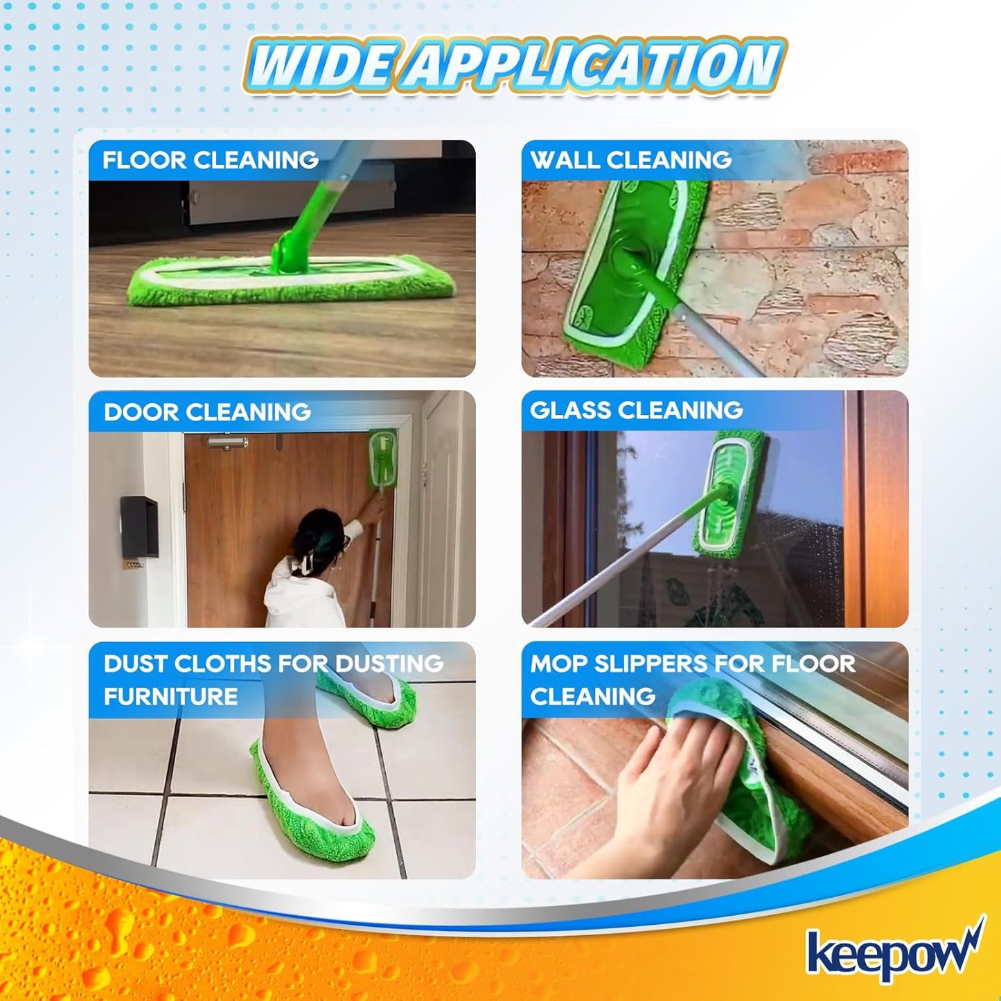 KEEPOW Reusable Wet Pads Compatible with Swiffer Sweeper Mop, Dry Sweeping Cloths, Washable