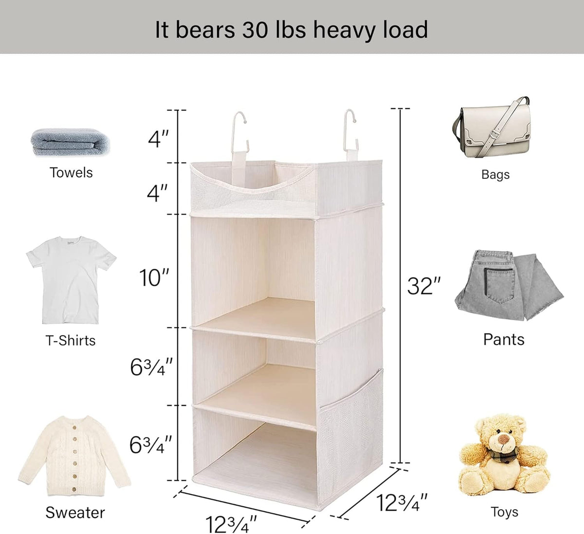 StorageWorks 3-Shelf Hanging Closet Organizer, Adjustable Hanging Closet Organizers and Storage, 12