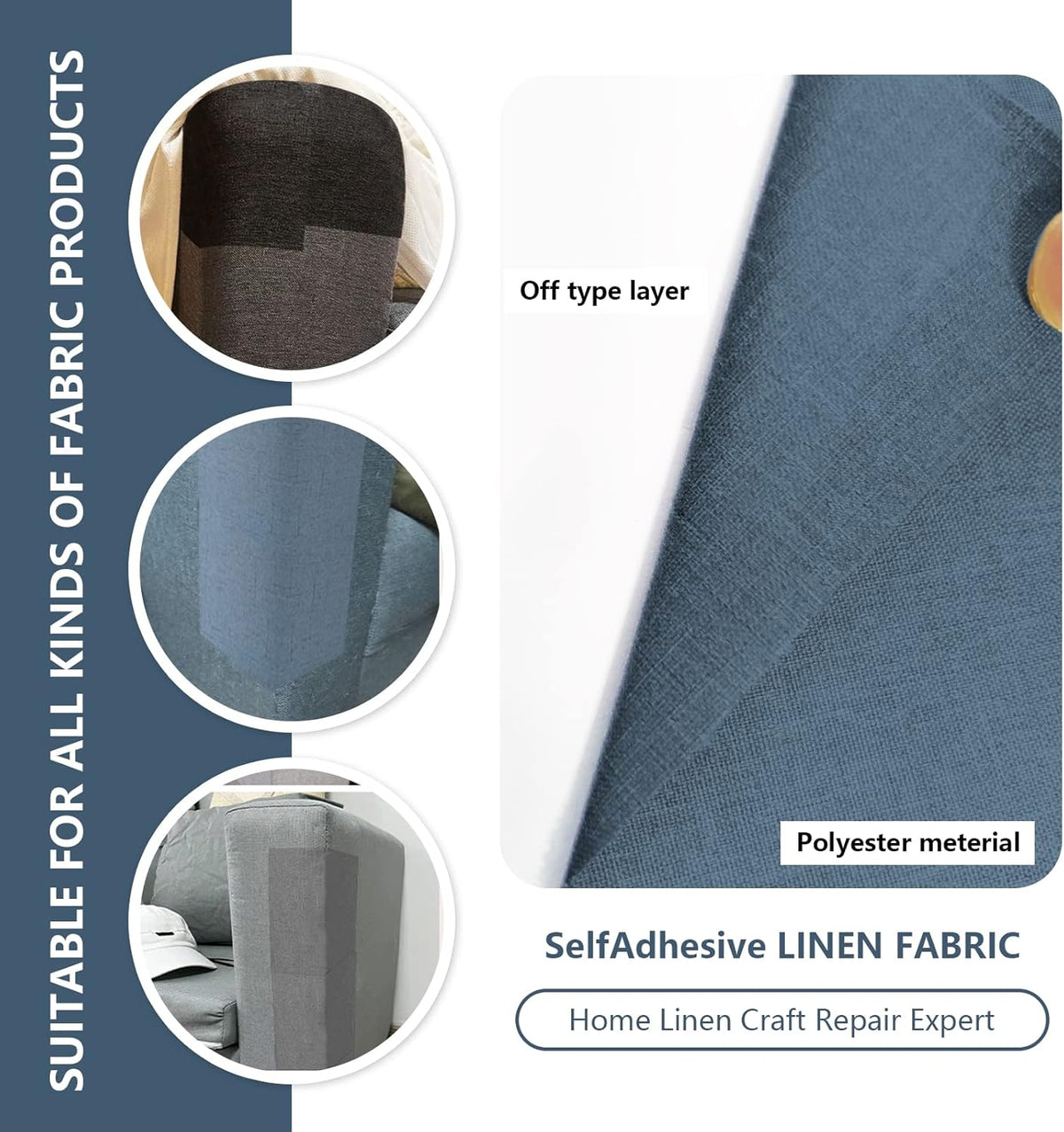 Fabric Repair Patches, Linen Repair Tape Self-Adhesive Fabric Patches Durable, DIY Large Linen Tape