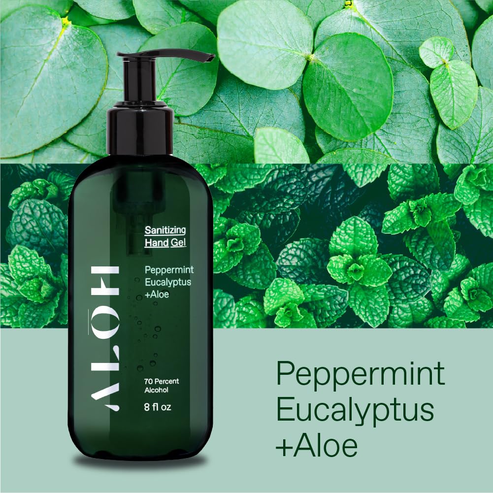 ALŌH Sanitizing Hand Gel 2-pack | Peppermint Eucalyptus + Aloe | 70% Alcohol Hydrating Hand
