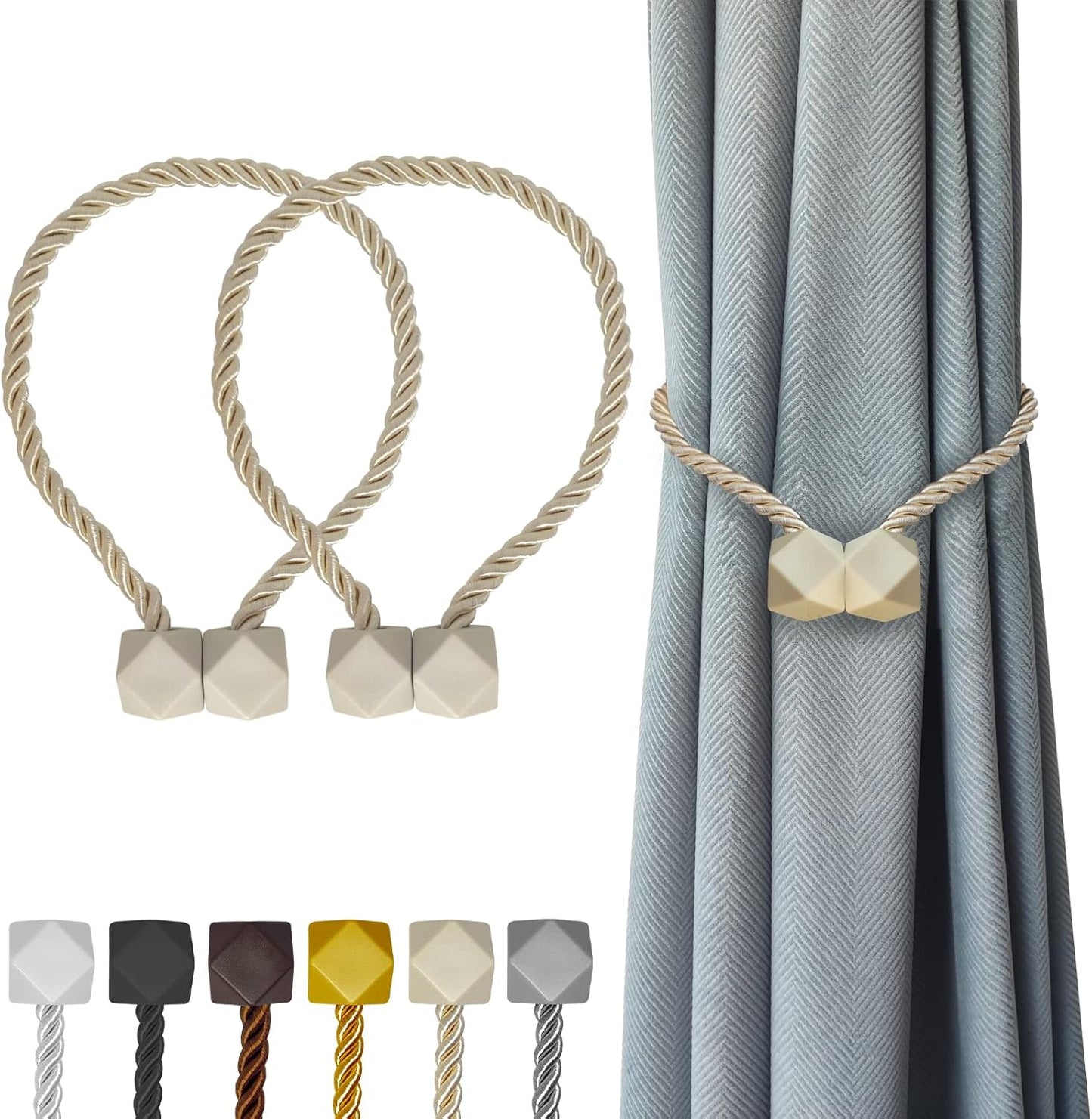 Hion Magnetic Curtain Tiebacks Beige 2pcs, Curtain Tiebacks Buckles Holdbacks Holders Hooks Clip