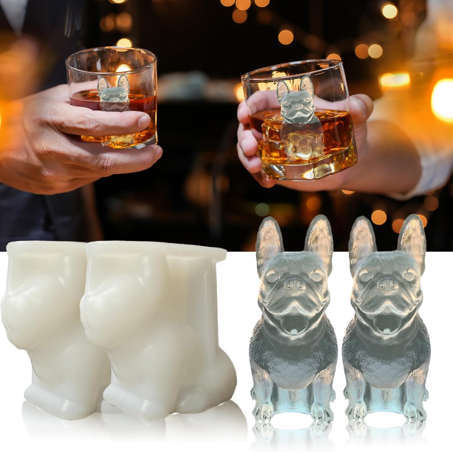 3D French Bulldog Ice Cube Molds Tray Silicone for Whiskey, Cocktail, Coffee Juice Drink; Fun