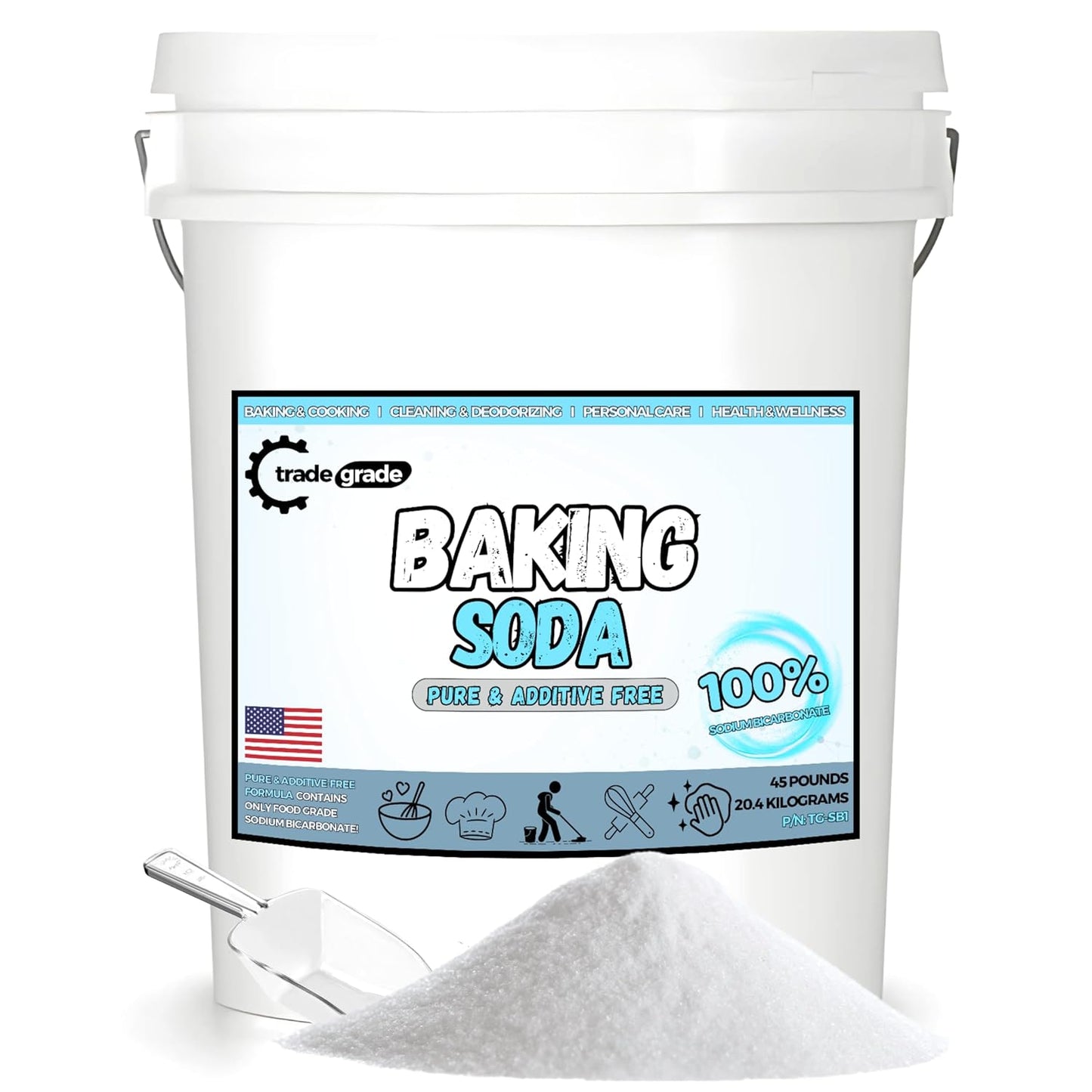 TradeGrade Pure Baking Soda Powder – 45 lb Bucket, Sodium Bicarbonate Powder | Premium Food-Grade