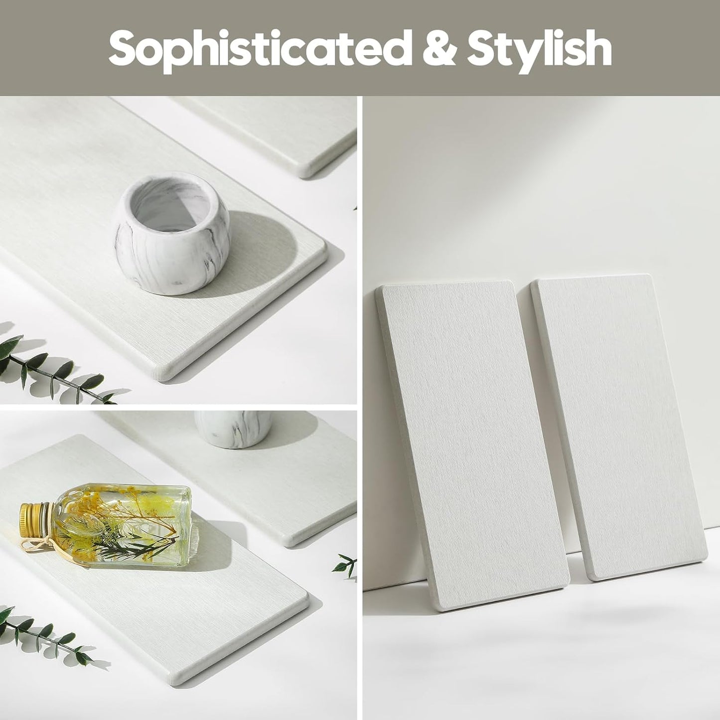 2PCS 10"x 5" Large Bathroom Sink Vanity Trays, Water Absorbing Diatomite Stone Quick Drying Mat for